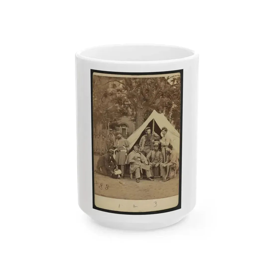 Group Portrait Of Soldiers In Front Of A Tent, Possibly At Camp Cameron, Washington, D.C. (U.S. Civil War) White Coffee Mug 15oz - Go Mug Yourself