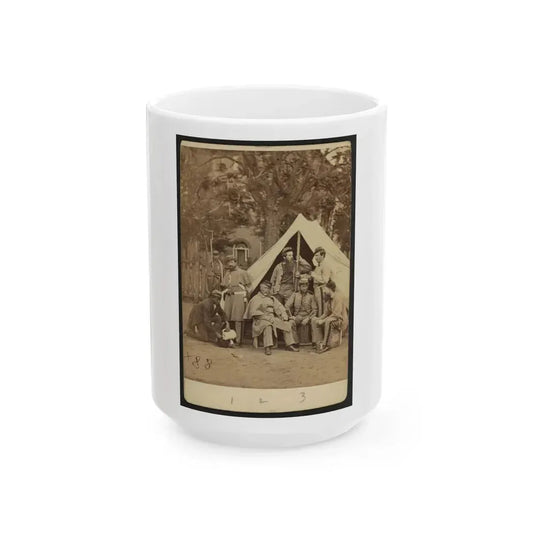 Group Portrait Of Soldiers In Front Of A Tent, Possibly At Camp Cameron, Washington, D.C. (U.S. Civil War) White Coffee Mug 15oz - Go Mug Yourself