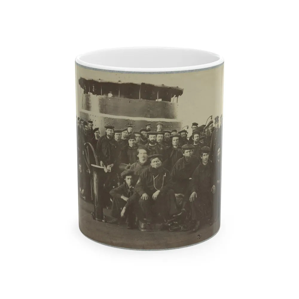 Group Portrait Of The Crew On The Deck Of An Ironclad (U.S. Civil War) White Coffee Mug-11oz-Go Mug Yourself