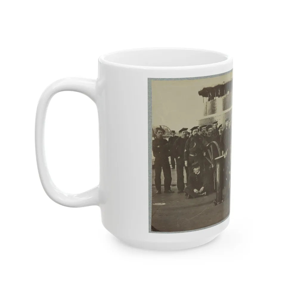 Group Portrait Of The Crew On The Deck Of An Ironclad (U.S. Civil War) White Coffee Mug-Go Mug Yourself