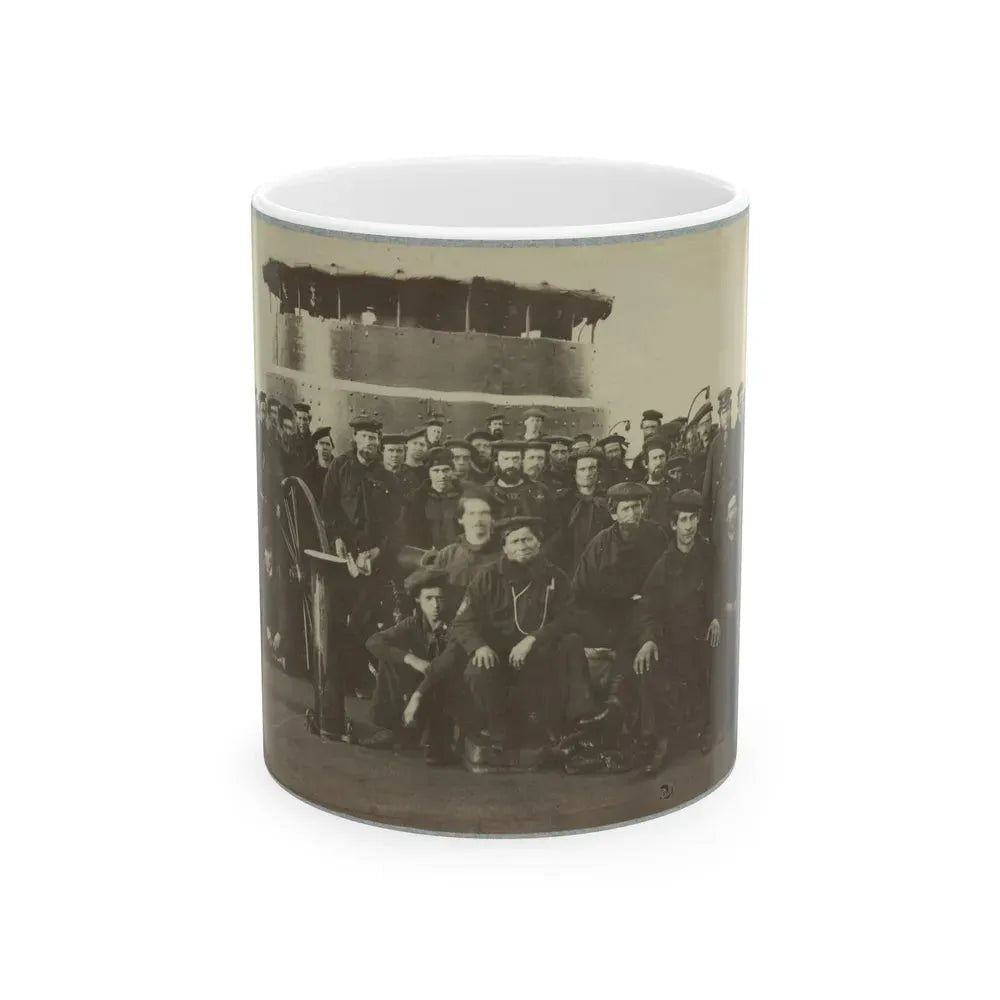 Group Portrait Of The Crew On The Deck Of An Ironclad (U.S. Civil War) White Coffee Mug 11oz - Go Mug Yourself