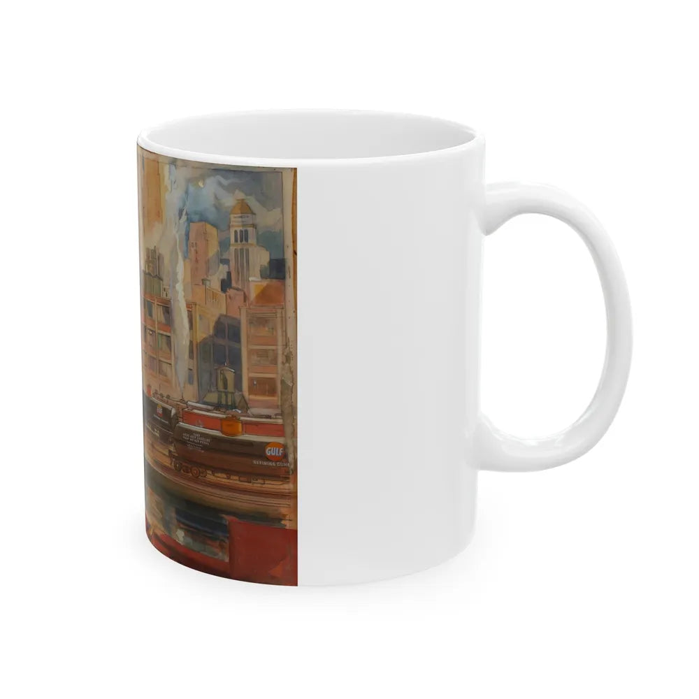 Gulf Refining Co. Ad Illustration - White Coffee Mug-Go Mug Yourself