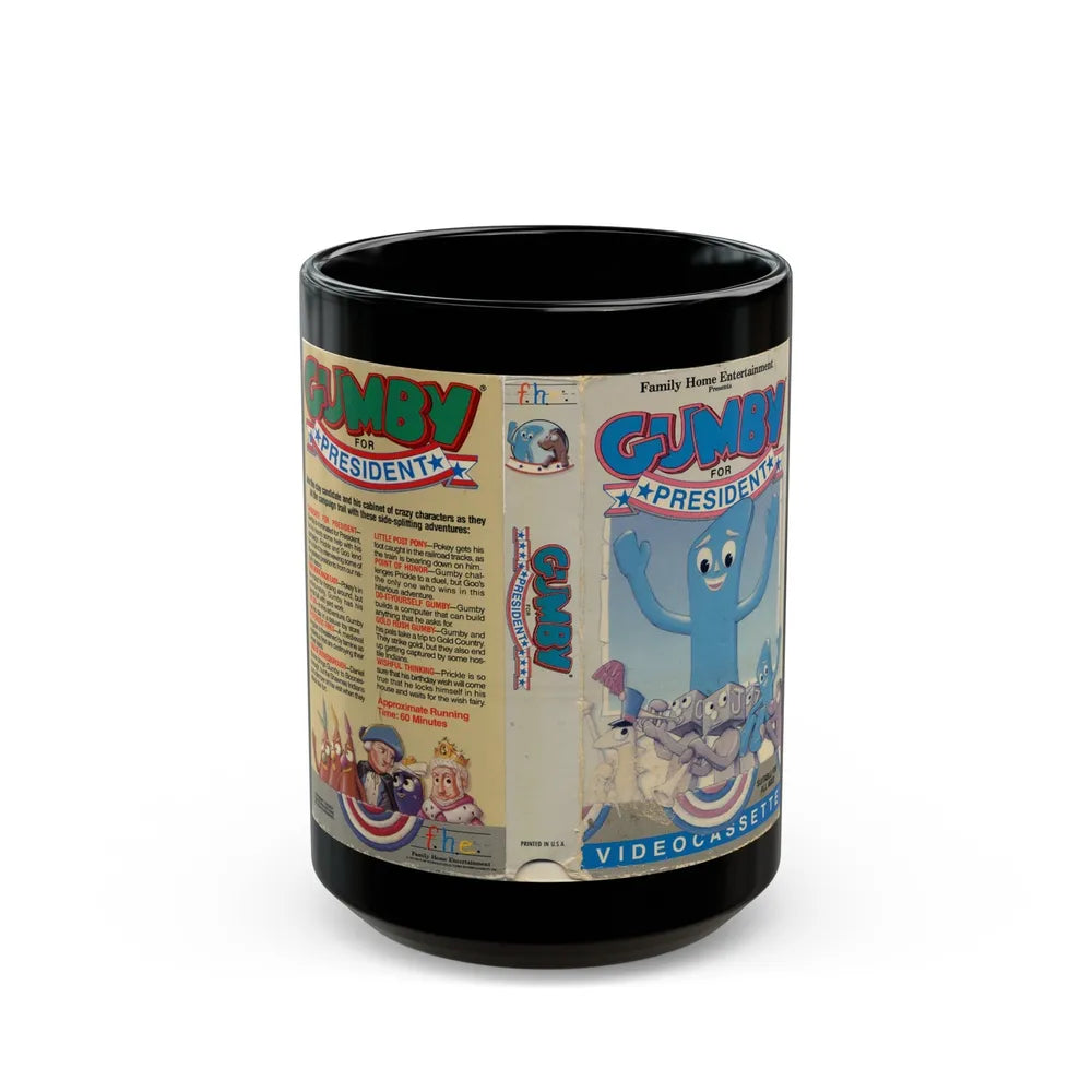 GUMBY FOR PRESIDENT (VHS COVER) - Black Coffee Mug-15oz-Go Mug Yourself