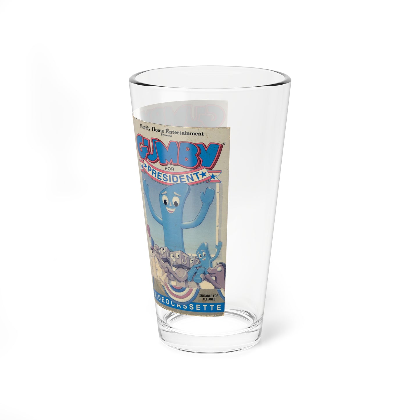 GUMBY FOR PRESIDENT (VHS COVER) Pint Glass 16oz-Go Mug Yourself