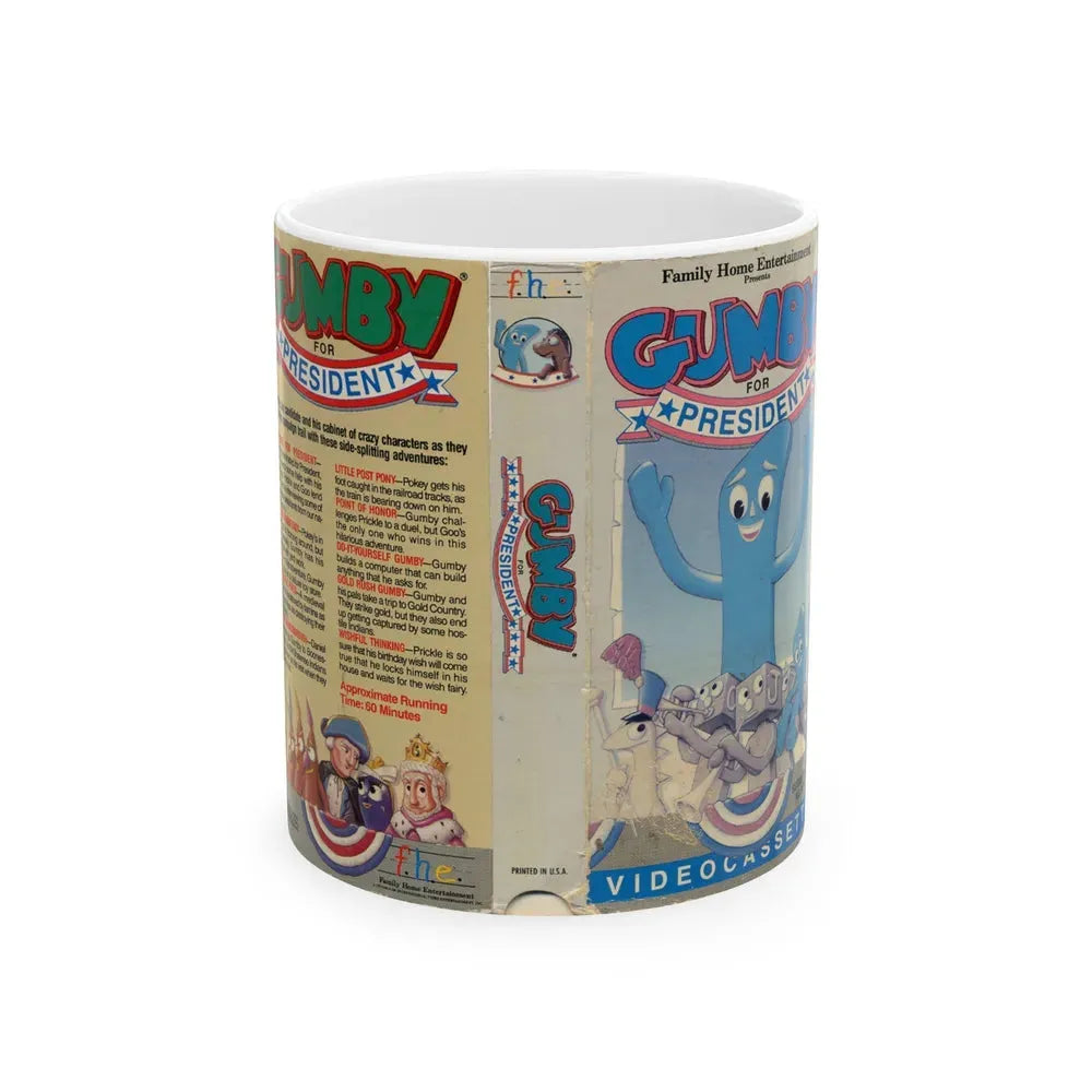 GUMBY FOR PRESIDENT (VHS COVER) - White Coffee Mug 11oz - Go Mug Yourself