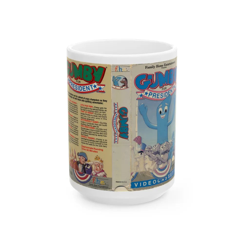 GUMBY FOR PRESIDENT (VHS COVER) - White Coffee Mug-15oz-Go Mug Yourself