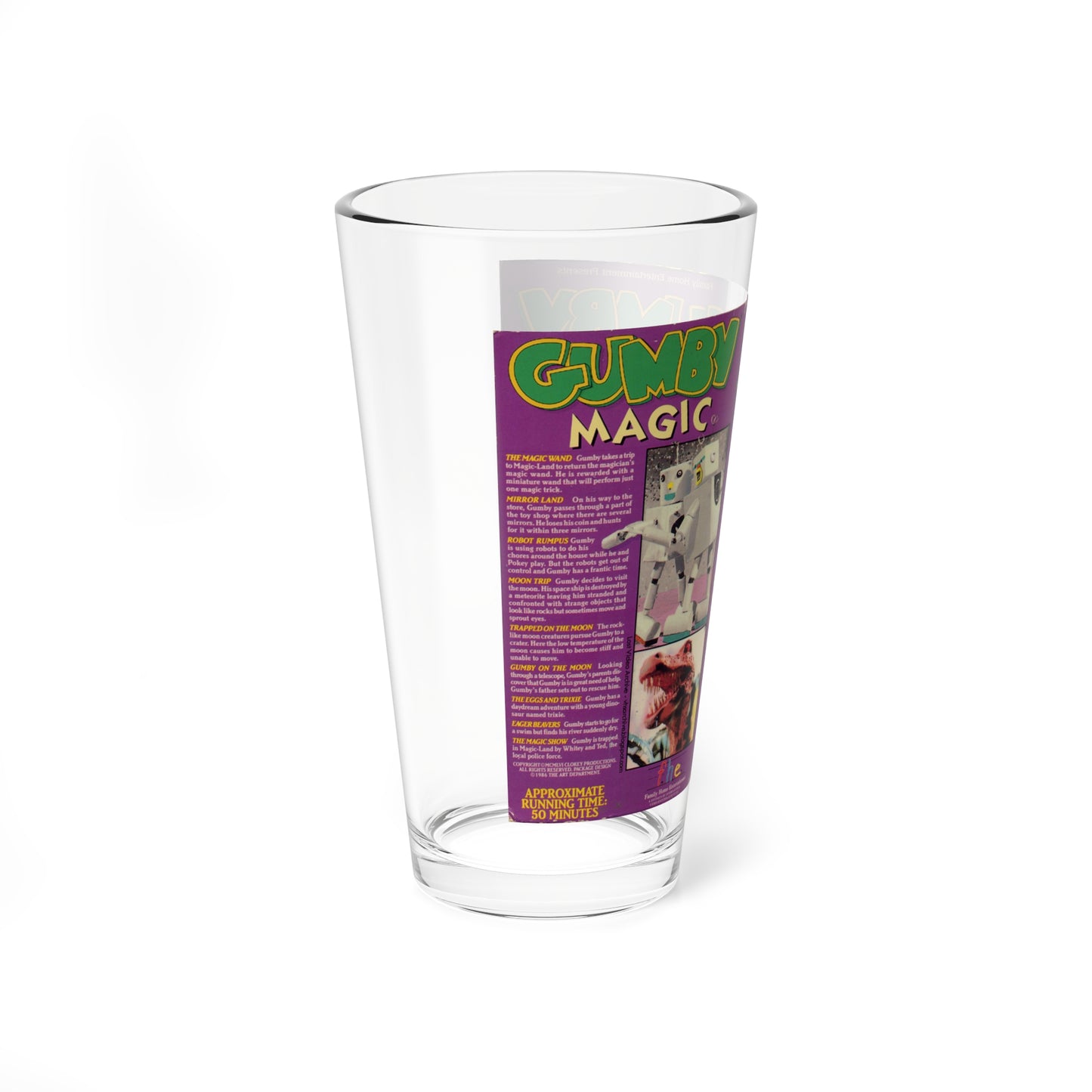 GUMBY MAGIC (VHS COVER) Pint Glass 16oz-Go Mug Yourself