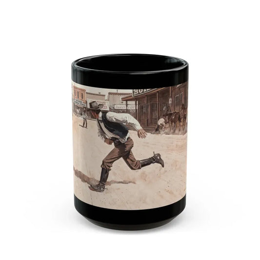 Gunfight, Argosy magazine interior illustration, 1958 - Black Coffee Mug 15oz - Go Mug Yourself
