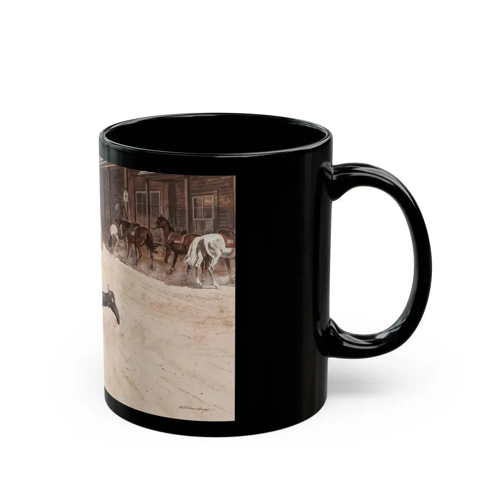 Gunfight, Argosy magazine interior illustration, 1958 - Black Coffee Mug - Go Mug Yourself