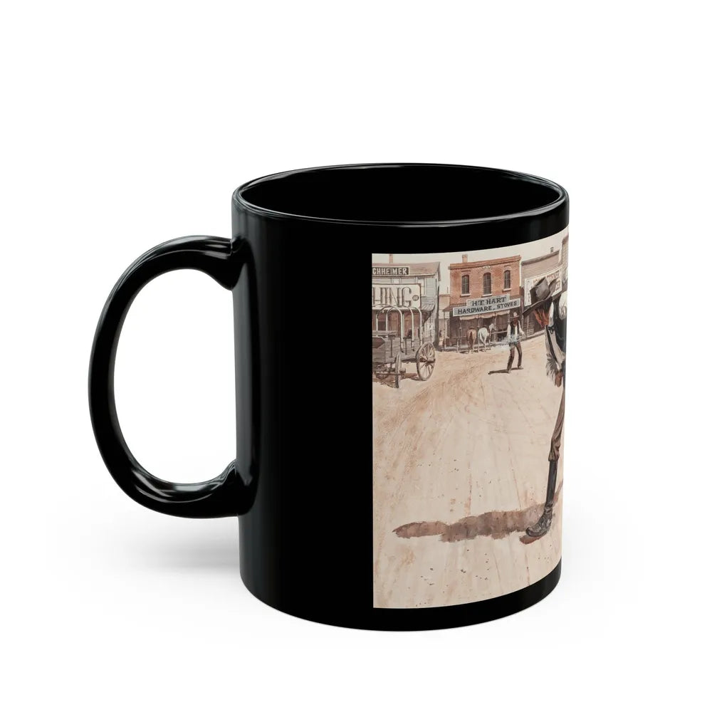 Gunfight, Argosy magazine interior illustration, 1958 - Black Coffee Mug-Go Mug Yourself