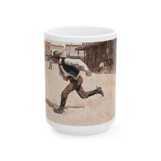 Gunfight, Argosy magazine interior illustration, 1958 - White Coffee Mug 15oz - Go Mug Yourself