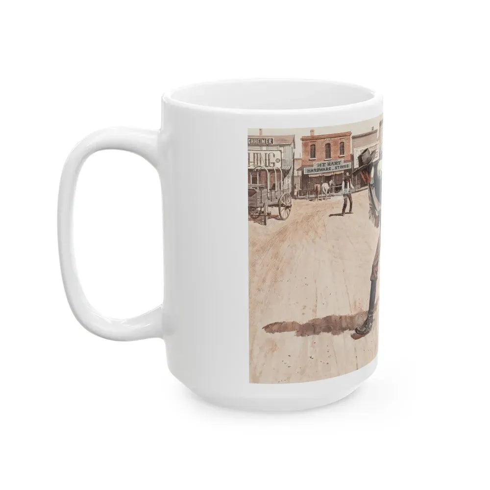 Gunfight, Argosy magazine interior illustration, 1958 - White Coffee Mug - Go Mug Yourself
