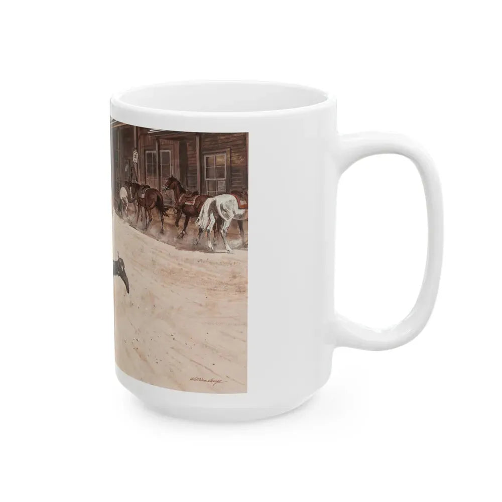 Gunfight, Argosy magazine interior illustration, 1958 - White Coffee Mug - Go Mug Yourself