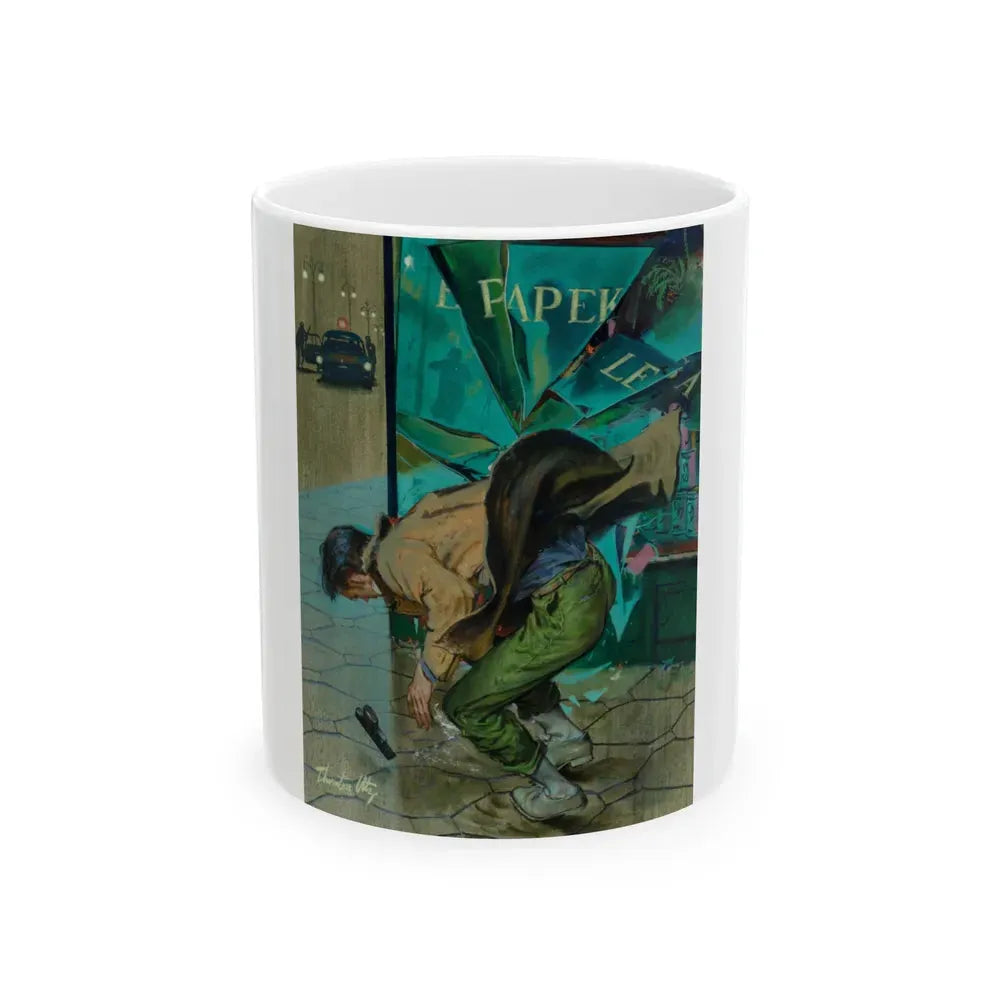 Gunman Shot by Police on City Street - White Coffee Mug 11oz - Go Mug Yourself