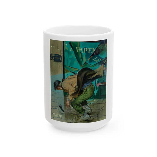 Gunman Shot by Police on City Street - White Coffee Mug 15oz - Go Mug Yourself
