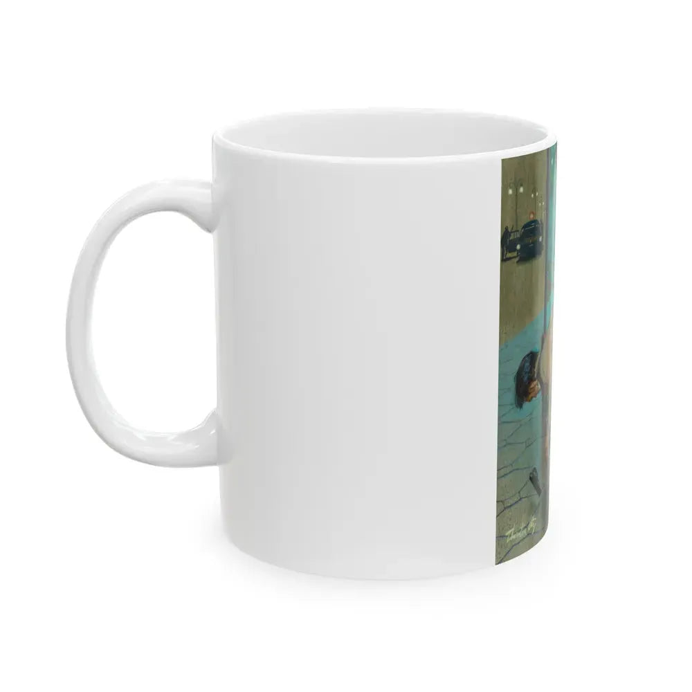 Gunman Shot by Police on City Street - White Coffee Mug - Go Mug Yourself