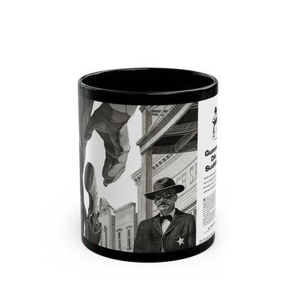 Gunmen Die Sudden, Adventure, May 1957 - Black Coffee Mug 11oz - Go Mug Yourself