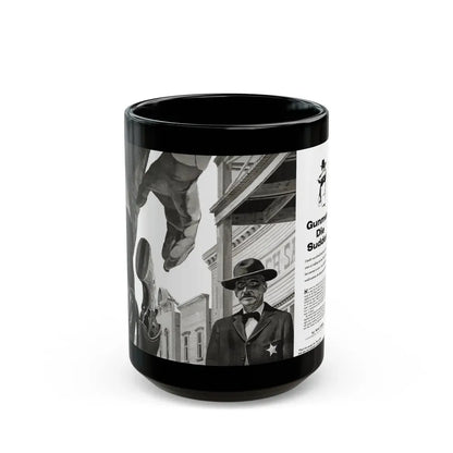Gunmen Die Sudden, Adventure, May 1957 - Black Coffee Mug 15oz - Go Mug Yourself