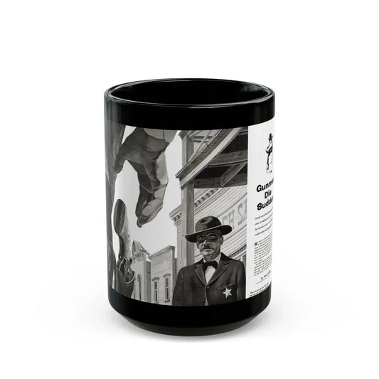Gunmen Die Sudden, Adventure, May 1957 - Black Coffee Mug 15oz - Go Mug Yourself