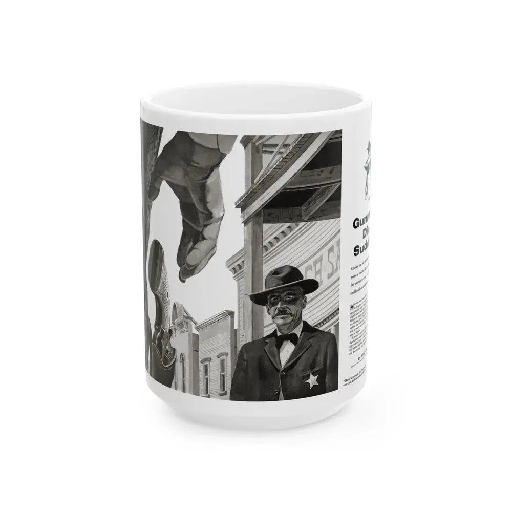 Gunmen Die Sudden, Adventure, May 1957 - White Coffee Mug 15oz - Go Mug Yourself
