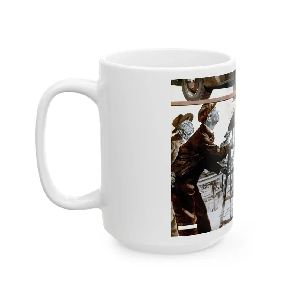 Gus and the Bewitched Brakes, Popular Science, May 1950 - White Coffee Mug - Go Mug Yourself