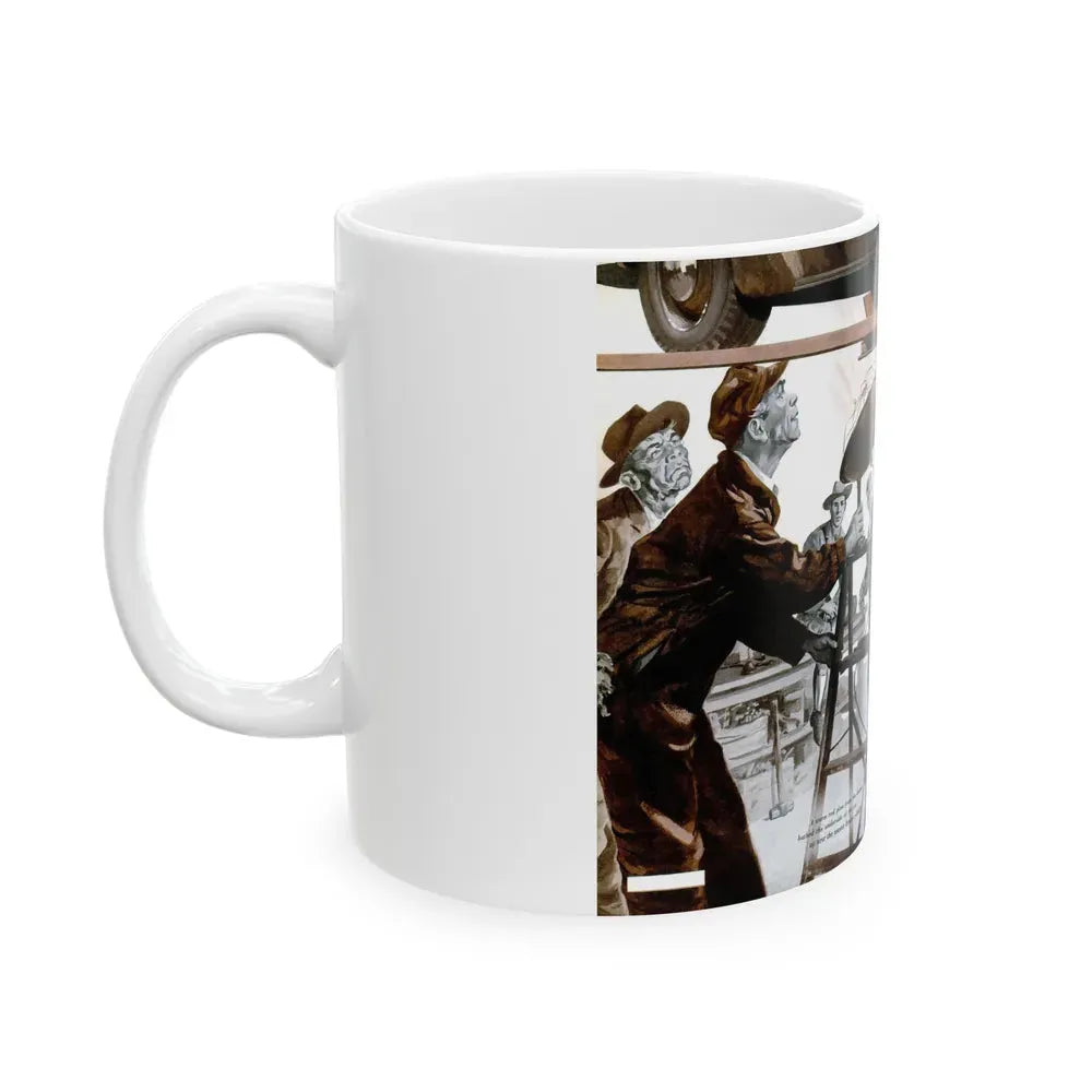Gus and the Bewitched Brakes, Popular Science, May 1950 - White Coffee Mug - Go Mug Yourself