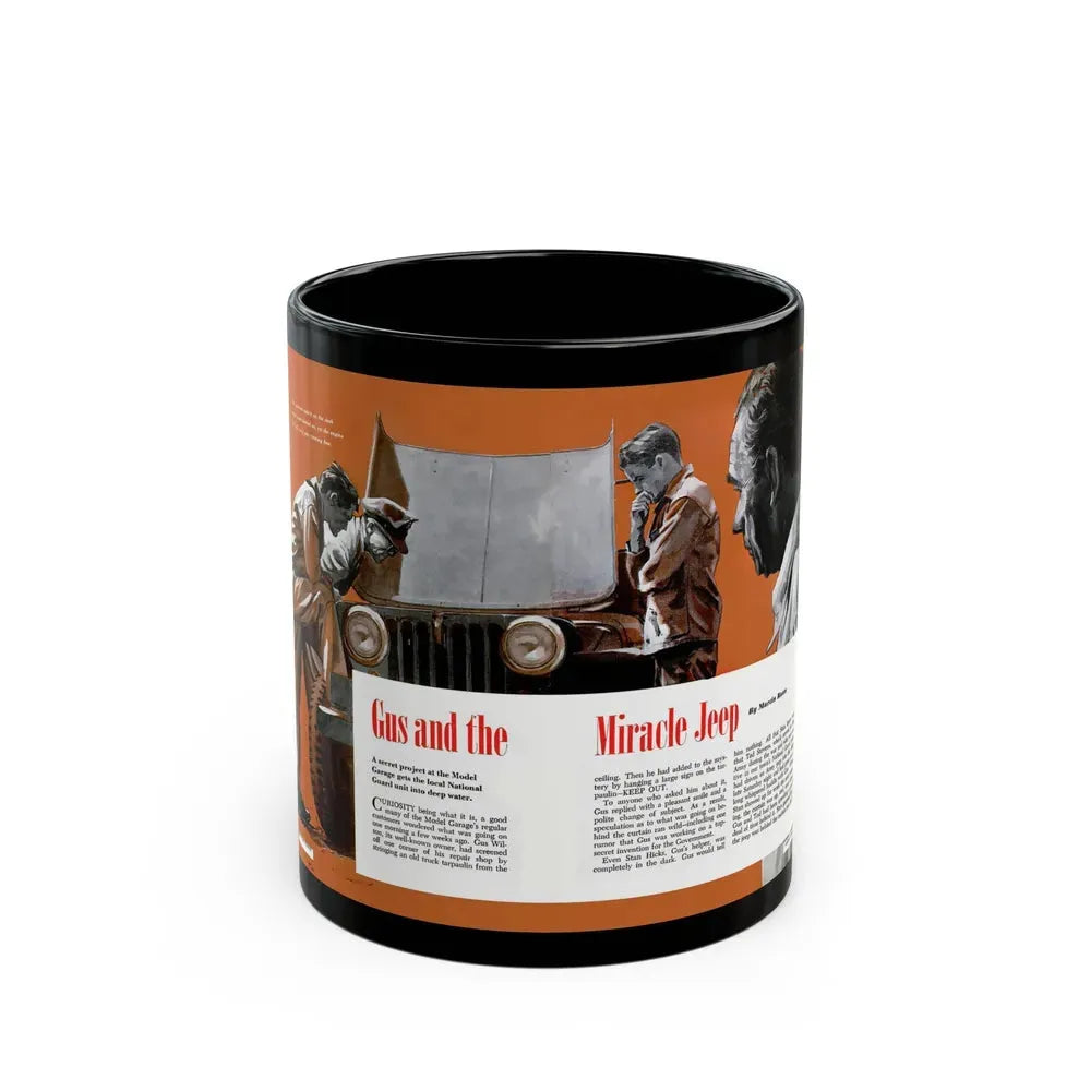 Gus and the Miracle Jeep, Popular Science, August 1950 - Black Coffee Mug 11oz - Go Mug Yourself