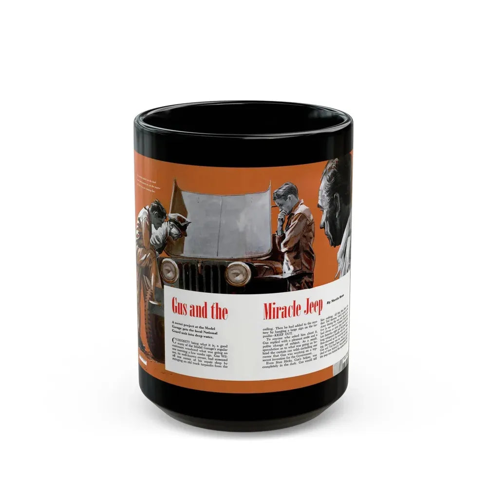 Gus and the Miracle Jeep, Popular Science, August 1950 - Black Coffee Mug 15oz - Go Mug Yourself
