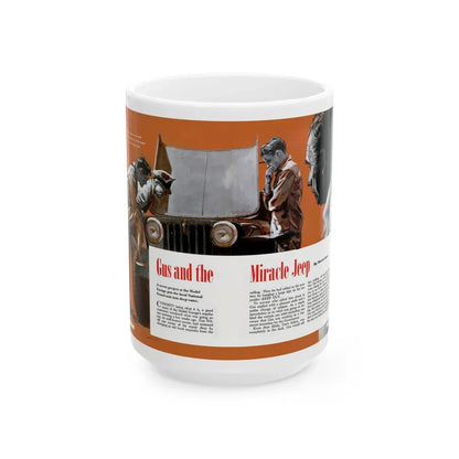 Gus and the Miracle Jeep, Popular Science, August 1950 - White Coffee Mug 15oz - Go Mug Yourself