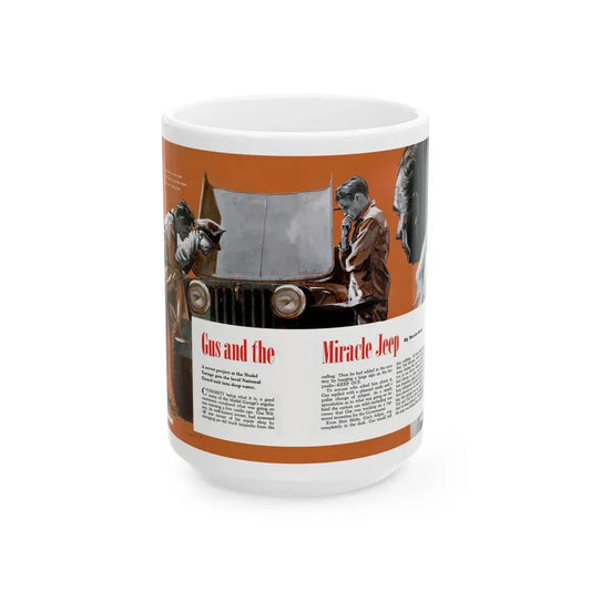 Gus and the Miracle Jeep, Popular Science, August 1950 - White Coffee Mug 15oz - Go Mug Yourself