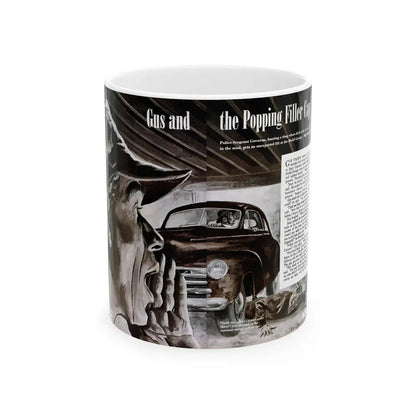 Gus and the Popping Filler Cap, Popular Science, March 1950 - White Coffee Mug 11oz - Go Mug Yourself