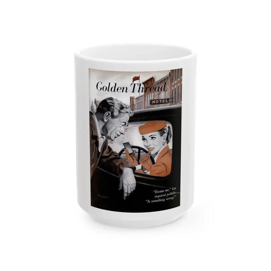 Gus Finds a Golden Thread, Popular Science, 1953 - White Coffee Mug 15oz - Go Mug Yourself