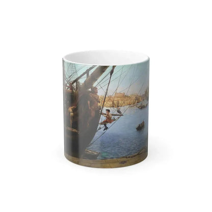 Gustave Bourgain (1856-1921) Gilding the Figurehead, Porto - Oil on Canvas 1886 - Color Changing Mug 11oz 11oz - Go Mug Yourself