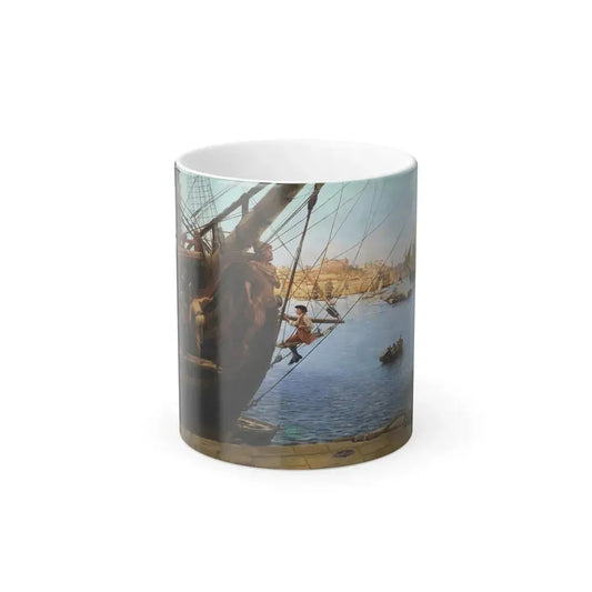 Gustave Bourgain (1856-1921) Gilding the Figurehead, Porto - Oil on Canvas 1886 - Color Changing Mug 11oz 11oz - Go Mug Yourself