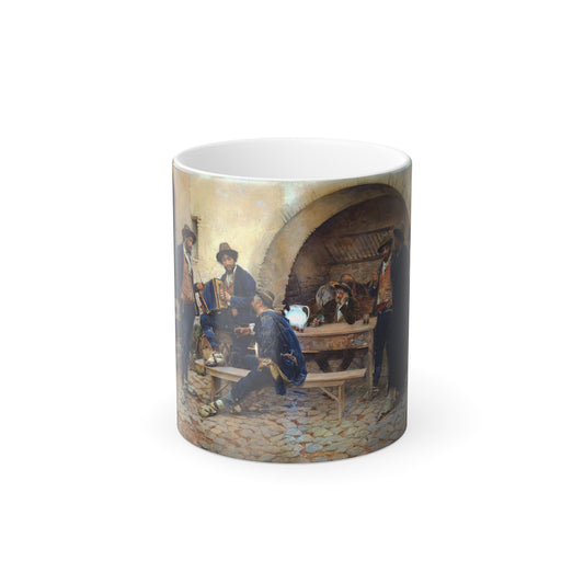 Gustavo Simoni (1846-1926) At the Tavern - Watercolor and Gouache on Paper Mounted to Canvas 1901 - Color Changing Mug 11oz-11oz-Go Mug Yourself