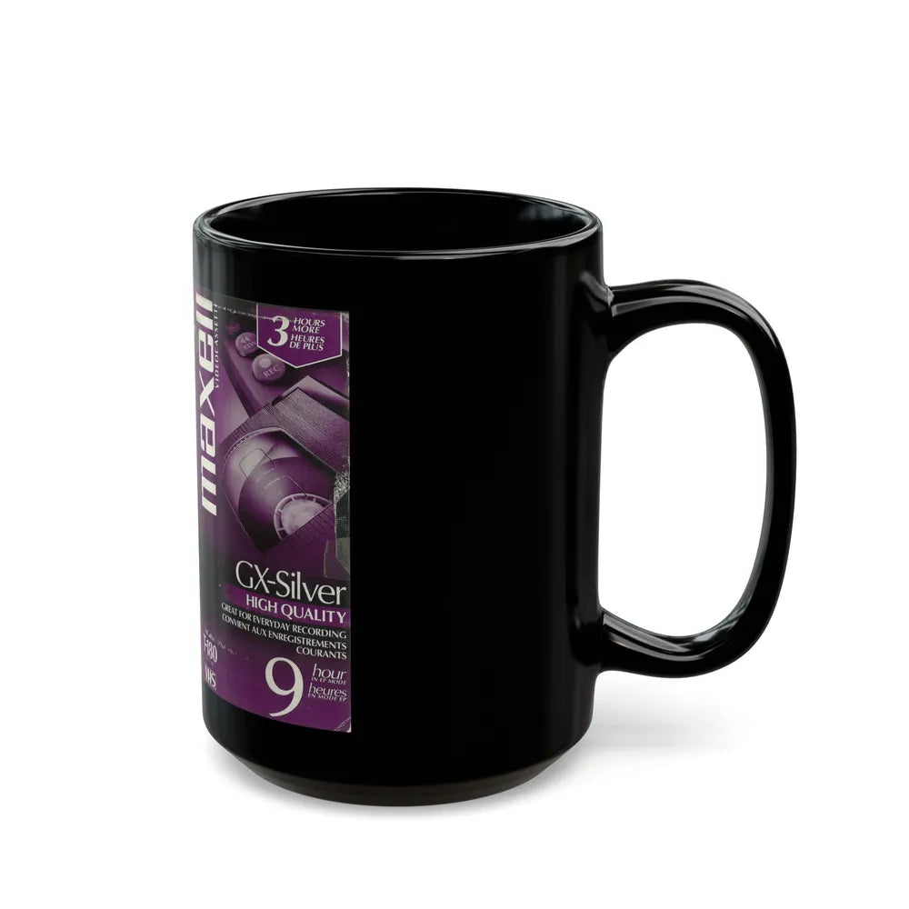 GX SILVER MAXELL VIDEOCASSETTE BLANK TAPE (VHS COVER) - Black Coffee Mug-Go Mug Yourself