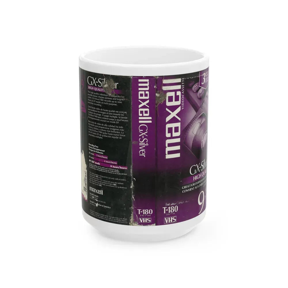 GX SILVER MAXELL VIDEOCASSETTE BLANK TAPE (VHS COVER) - White Coffee Mug 15oz - Go Mug Yourself