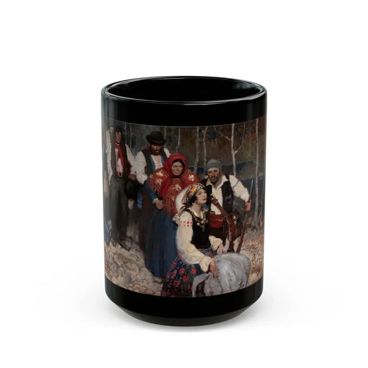 Gypsies Paused at a Clearing - Black Coffee Mug 15oz - Go Mug Yourself
