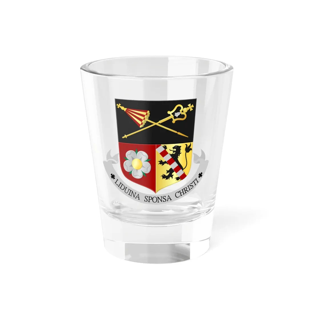 H. Liduina en O.L. Vrouw Rozenkrans Schiedam wapen (Netherlands) (Coat of Arms) Shot Glass 1.5oz 1.5oz - Go Mug Yourself