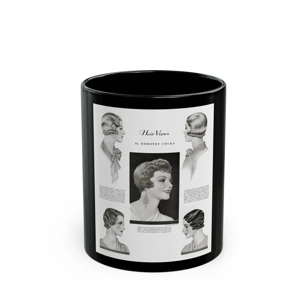 Hair Views by Dorothy Cocks, Ladies' Home Journal, June 1933 - Black Coffee Mug-11oz-Go Mug Yourself