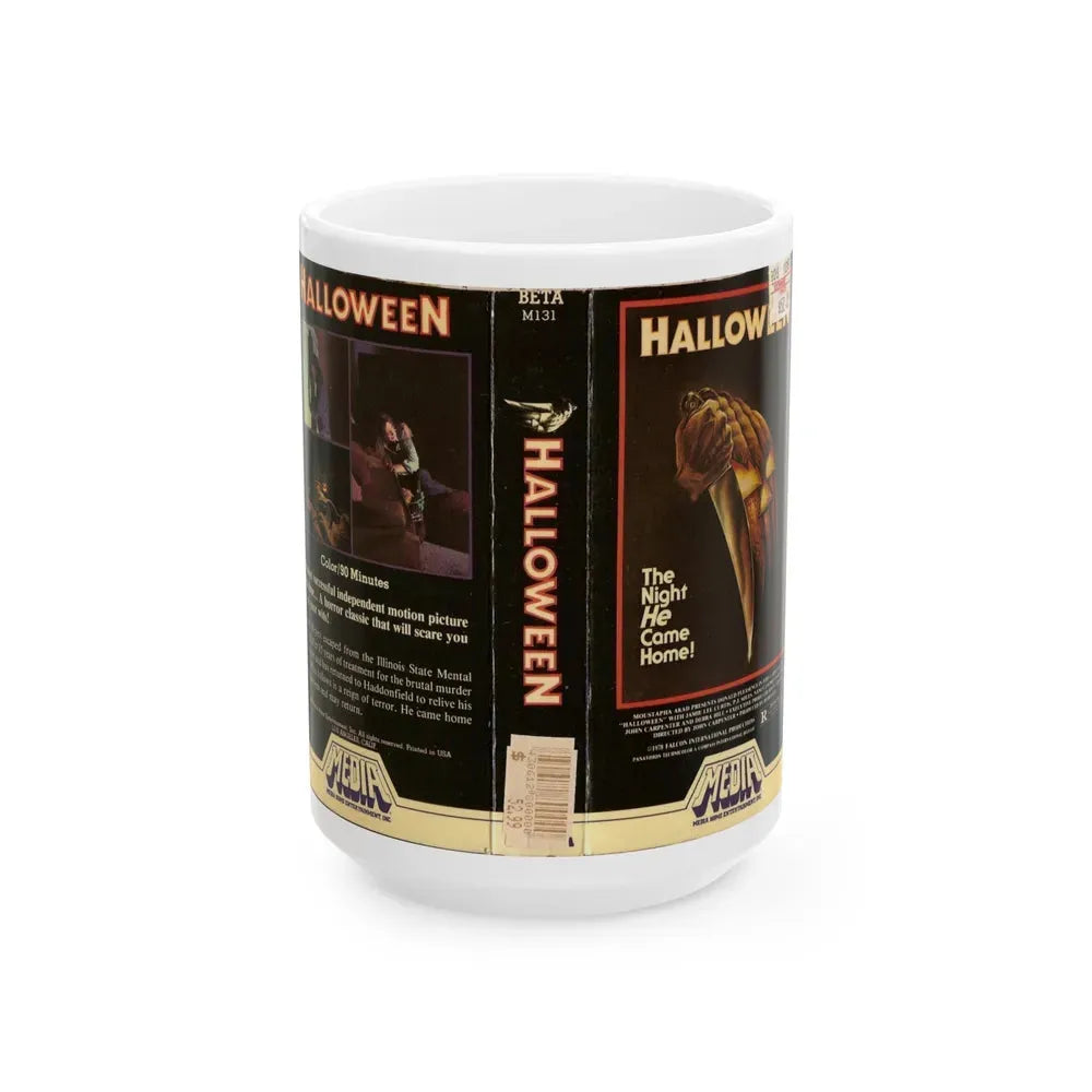 HALLOWEEN MEDIA HOME ENTERTAINMENT (VHS COVER) - White Coffee Mug 15oz - Go Mug Yourself