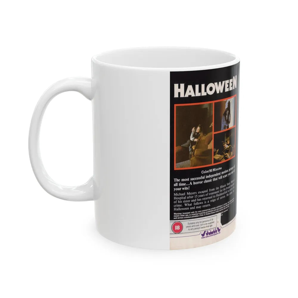 HALLOWEEN MEDIA HOME ENTERTAINMENT VHS (VHS COVER) - White Coffee Mug-Go Mug Yourself