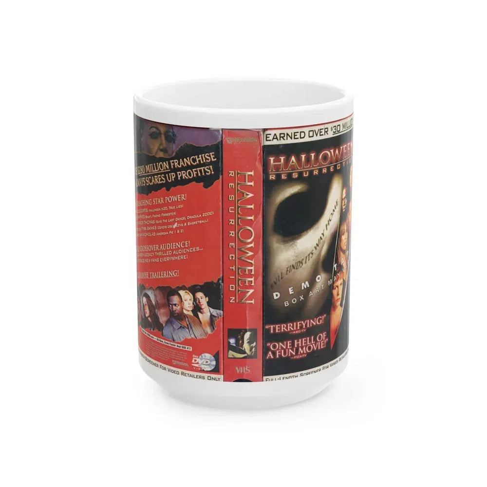 HALLOWEEN RESURRECTION DEMO TAPE SCREENER FOR RETAILERS ONLY (VHS COVER) - White Coffee Mug 15oz - Go Mug Yourself