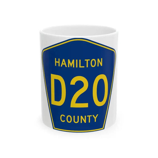 Hamilton County Route D20 IA (Iowa) (Road Sign) White Coffee Mug 11oz - Go Mug Yourself