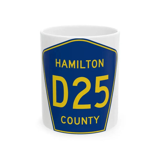 Hamilton County Route D25 IA (Iowa) (Road Sign) White Coffee Mug 11oz - Go Mug Yourself
