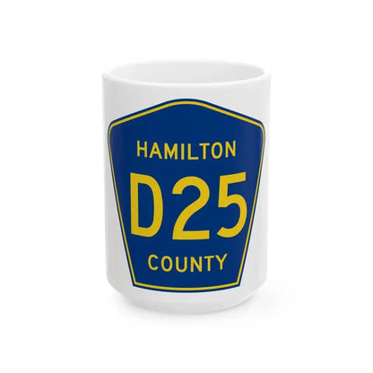 Hamilton County Route D25 IA (Iowa) (Road Sign) White Coffee Mug 15oz - Go Mug Yourself