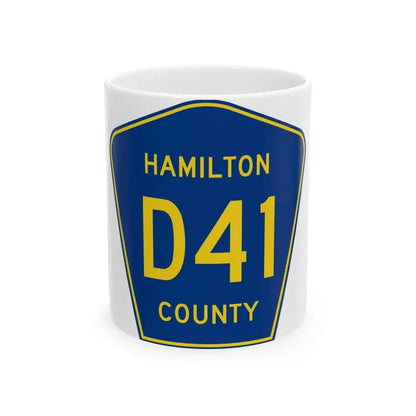 Hamilton County Route D41 IA (Iowa) (Road Sign) White Coffee Mug 11oz - Go Mug Yourself