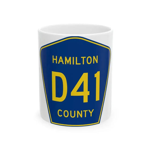 Hamilton County Route D41 IA (Iowa) (Road Sign) White Coffee Mug 11oz - Go Mug Yourself