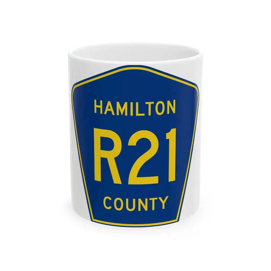 Hamilton County Route R21 IA (Iowa) (Road Sign) White Coffee Mug 11oz - Go Mug Yourself