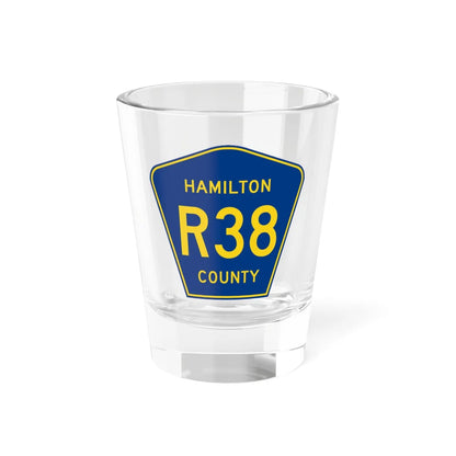 Hamilton County Route R38 IA (Iowa) (Road Sign) Shot Glass 1.5oz 1.5oz - Go Mug Yourself